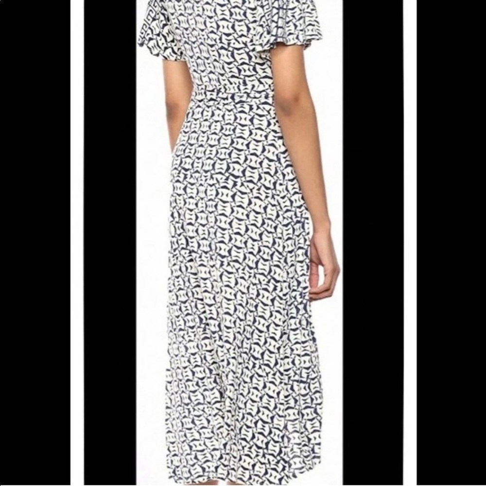 Lucky Brand Boho Blue & Cream Geometric Print Wrap Maxi Dress Size Small - Picture 11 of 11